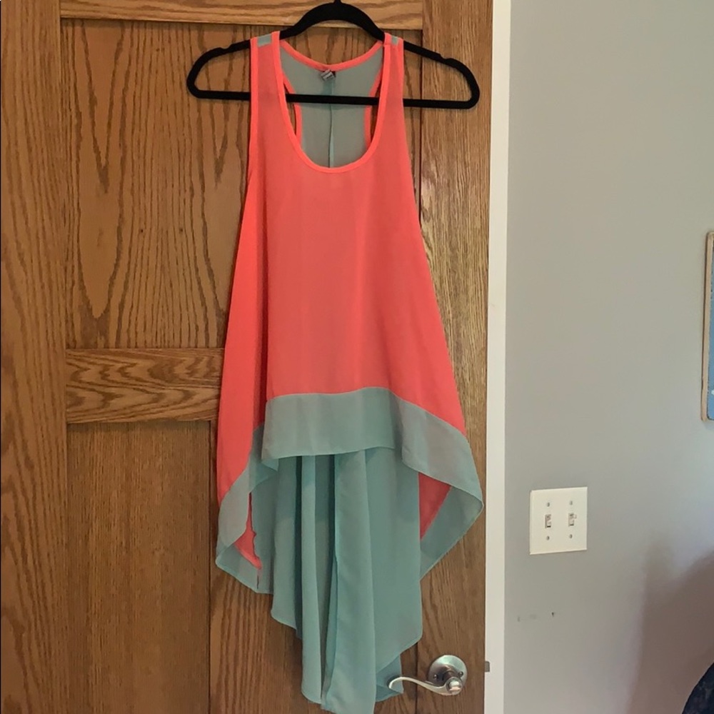 Summer blouse see through orange and aqua